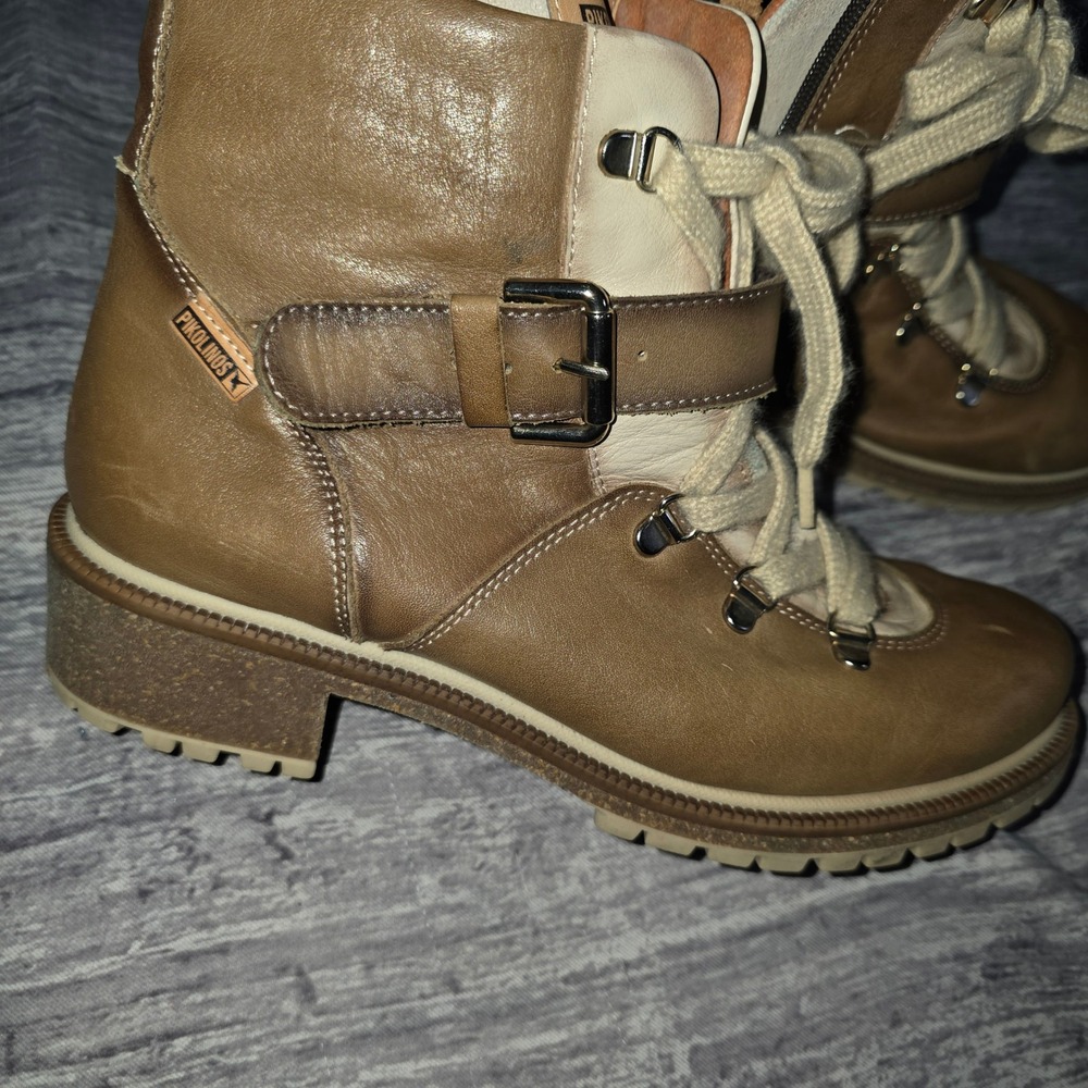 Pikolinos Aspe Brown Leather Combat Hiker Boots W0Z-8988 Size 39 Buckle  Spain